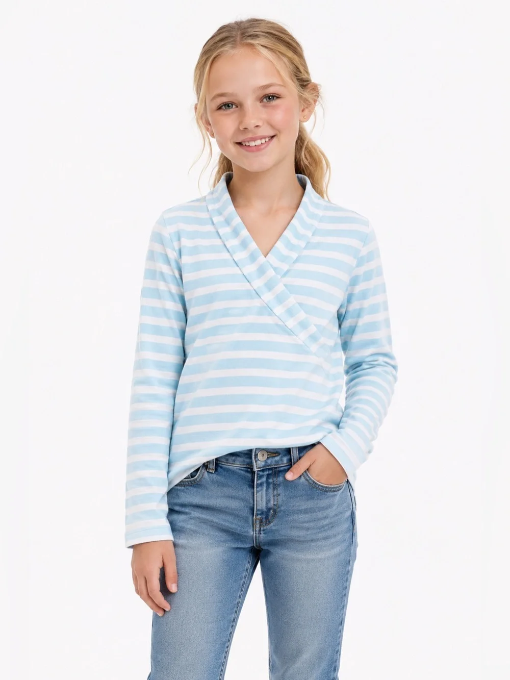 Ivivva Light Blue and White Striped Kids Top